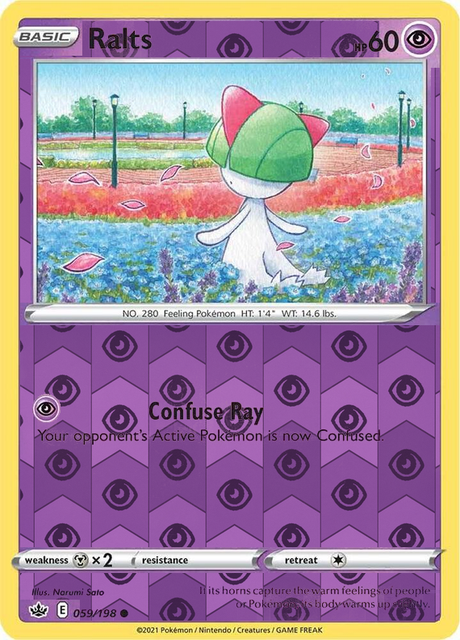 Ralts 059/198, Chilling Reign, Reverse Holo finish, representative matte composite
