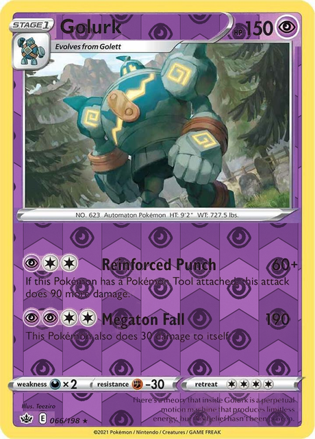 Golurk 066/198, Chilling Reign, Reverse Holo finish, representative matte composite