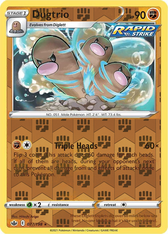 Dugtrio 077/198, Chilling Reign, Reverse Holo finish, representative matte composite