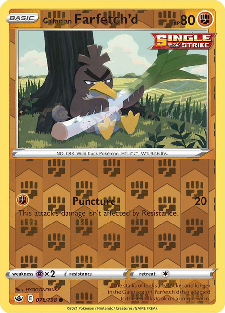 Galarian Farfetch'd 078/198, Chilling Reign, Reverse Holo finish, representative matte composite