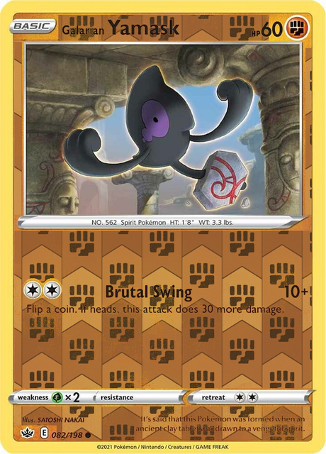 Galarian Yamask 082/198, Chilling Reign, Reverse Holo finish, representative matte composite