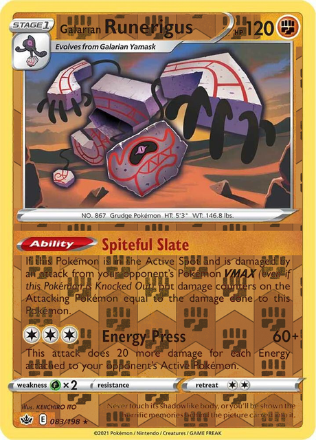 Galarian Runerigus 083/198, Chilling Reign, Reverse Holo finish, representative matte composite