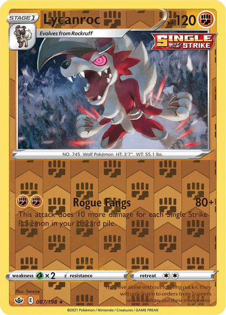 Lycanroc 087/198, Chilling Reign, Reverse Holo finish, representative matte composite