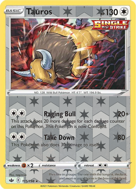 Tauros 115/198, Chilling Reign, Reverse Holo finish, representative matte composite