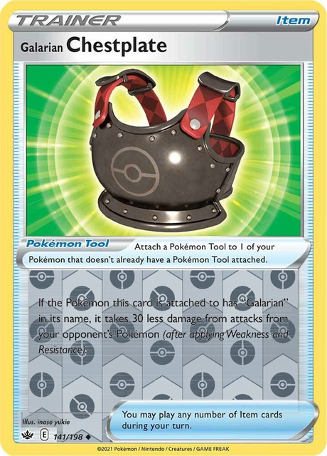 Galarian Chestplate 141/198, Chilling Reign, Reverse Holo finish, representative matte composite