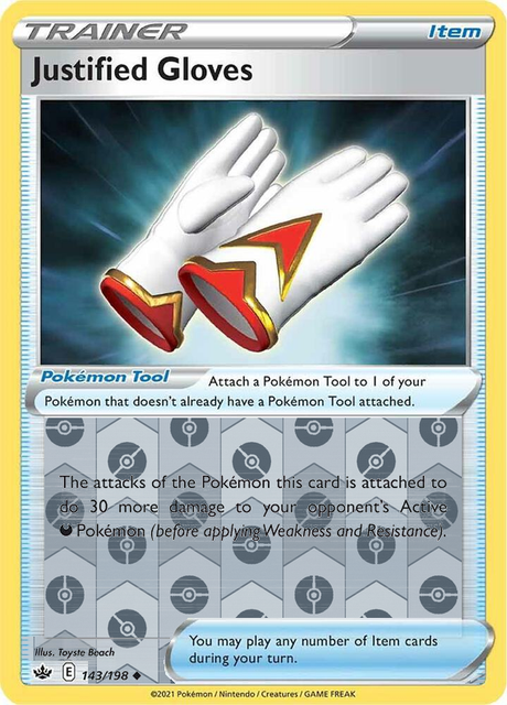 Justified Gloves 143/198, Chilling Reign, Reverse Holo finish, representative matte composite