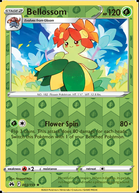 Bellossom 003/159, Crown Zenith, Reverse Holo finish, representative matte composite