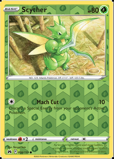Scyther 006/159, Crown Zenith, Reverse Holo finish, representative matte composite