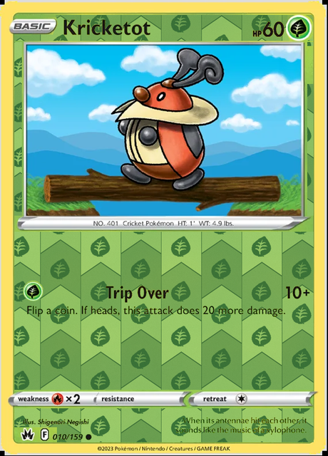 Kricketot 010/159, Crown Zenith, Reverse Holo finish, representative matte composite