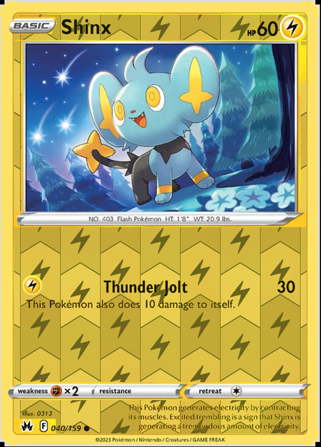 Shinx 040/159, Crown Zenith, Reverse Holo finish, representative matte composite
