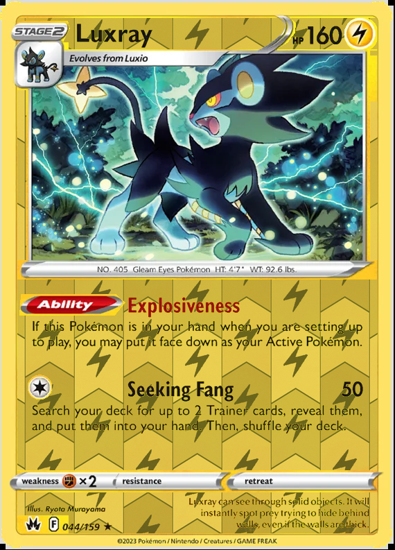 Luxray 044/159, Crown Zenith, Reverse Holo finish, representative matte composite
