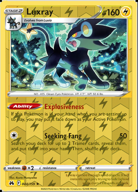 Luxray 044/159, Crown Zenith, Reverse Holo finish, representative matte composite