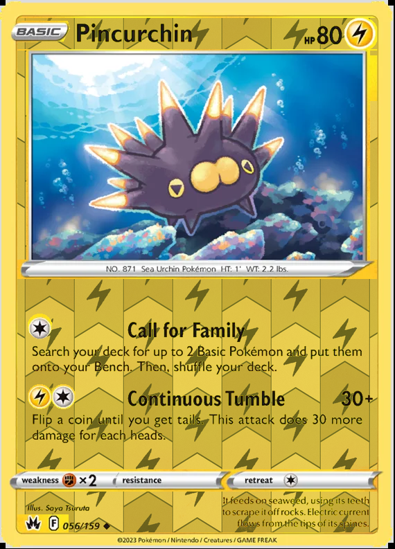 Pincurchin 056/159, Crown Zenith, Reverse Holo finish, representative matte composite