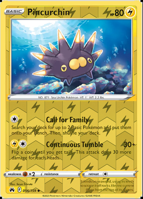 Pincurchin 056/159, Crown Zenith, Reverse Holo finish, representative matte composite