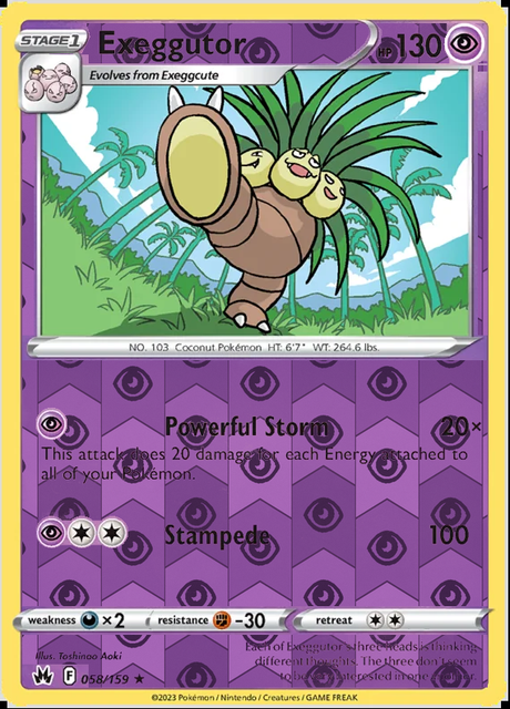 Exeggutor 058/159, Crown Zenith, Reverse Holo finish, representative matte composite