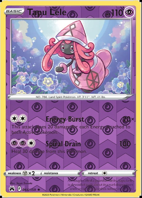 Tapu Lele 064/159, Crown Zenith, Reverse Holo finish, representative matte composite