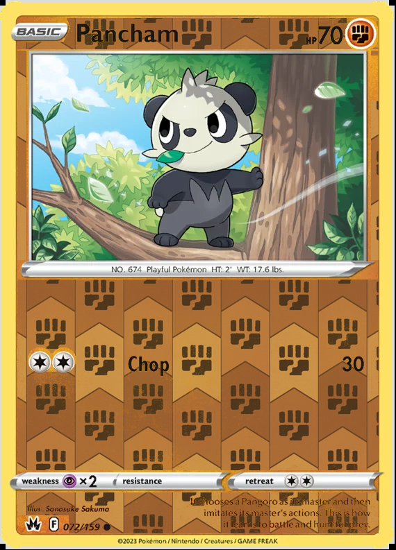Pancham 072/159, Crown Zenith, Reverse Holo finish, representative matte composite