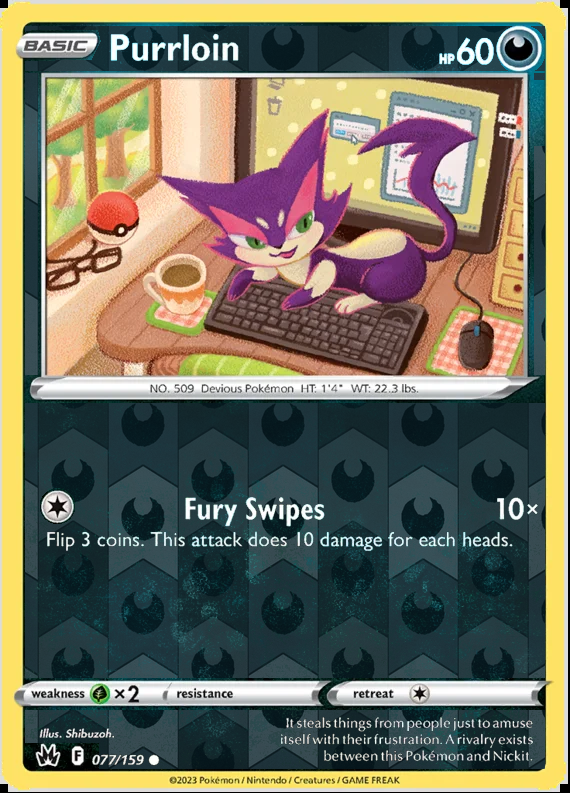 Purrloin 077/159, Crown Zenith, Reverse Holo finish, representative matte composite