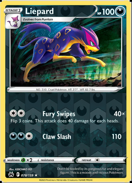 Liepard 078/159, Crown Zenith, Reverse Holo finish, representative matte composite