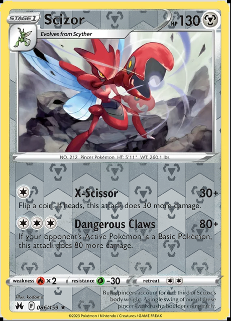 Scizor 086/159, Crown Zenith, Reverse Holo finish, representative matte composite