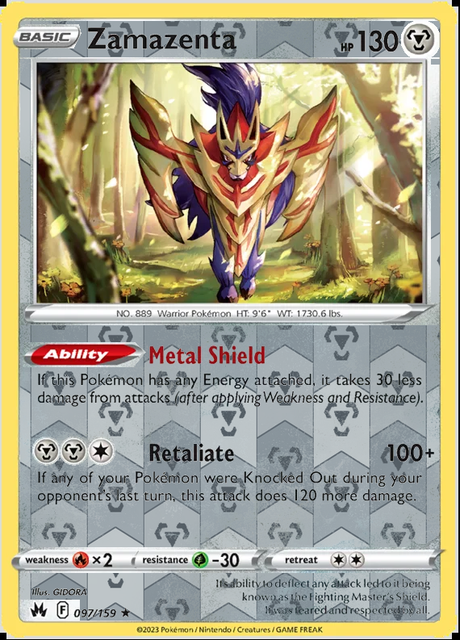 Zamazenta 097/159, Crown Zenith, Reverse Holo finish, representative matte composite
