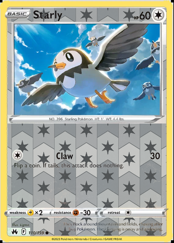 Starly 110/159, Crown Zenith, Reverse Holo finish, representative matte composite