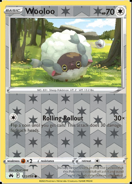 Wooloo 121/159, Crown Zenith, Reverse Holo finish, representative matte composite