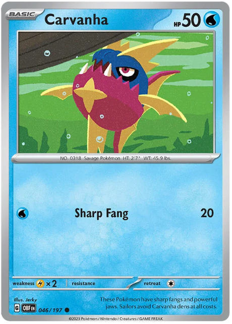 Carvanha Obsidian Flames Single Pokemon Card