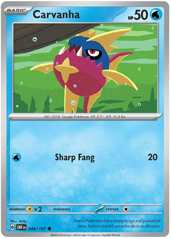 Carvanha Obsidian Flames Single Pokemon Card