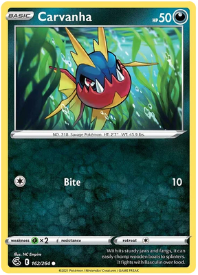 Carvanha Fusion Strike Pokemon Card Singles 162/264