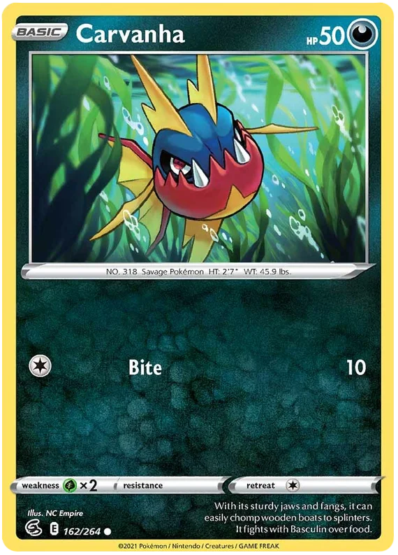 Carvanha Fusion Strike Pokemon Card Singles 162/264