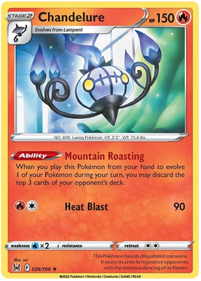 Chandelure Lost Origin Pokemon Single Card 026/196