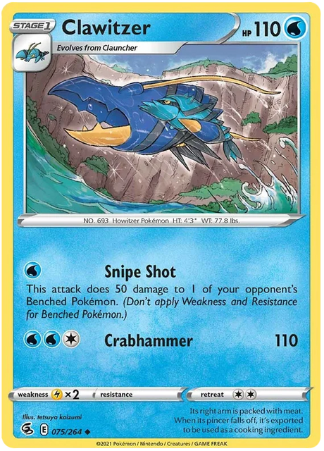 Clawitzer Fusion Strike Pokemon Card Singles 075/264