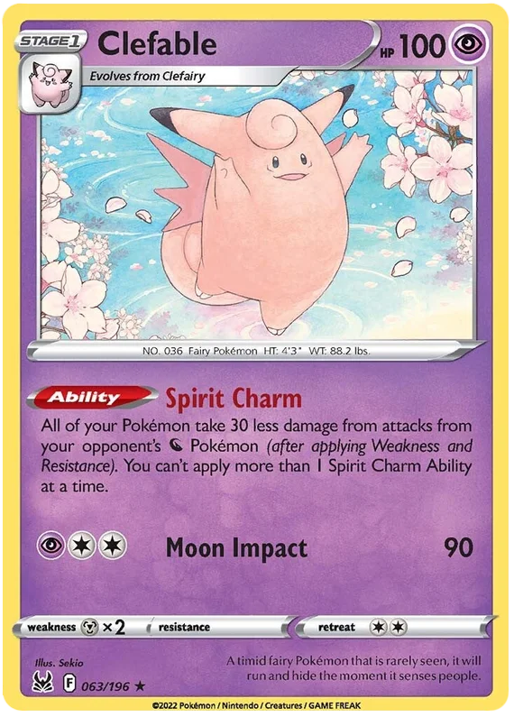 Clefable Lost Origin Pokemon Single Card 063/196