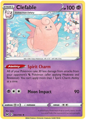Clefable Lost Origin Pokemon Single Card 063/196