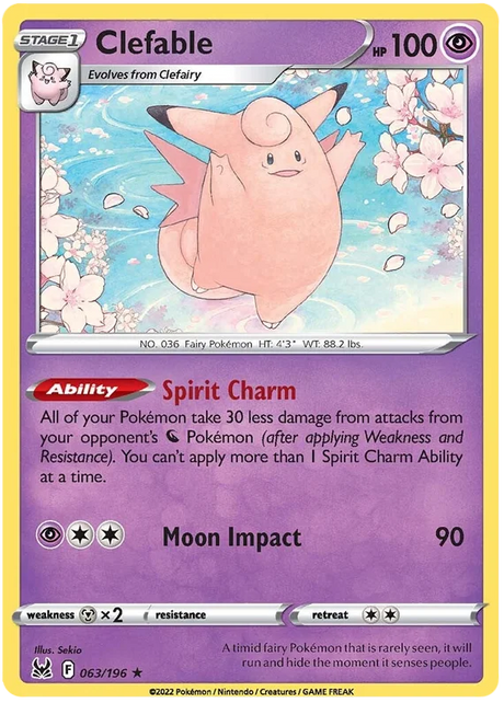 Clefable Lost Origin Pokemon Single Card 063/196