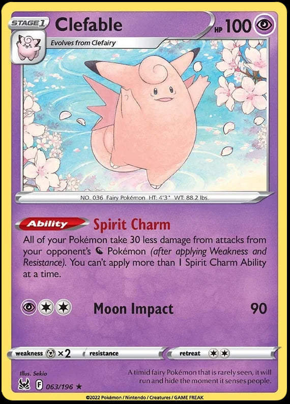 Clefable Lost Origin Pokemon Single Card 063/196