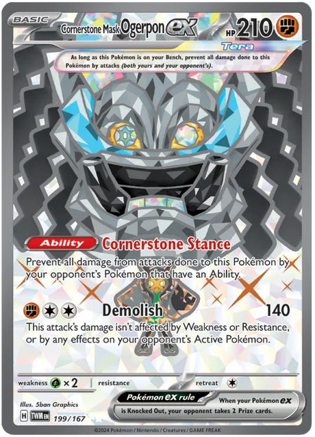Cornerstone Mask Ogerpon ex (Full Art Rare) Twilight Masquerade Pokemon Single 199/167