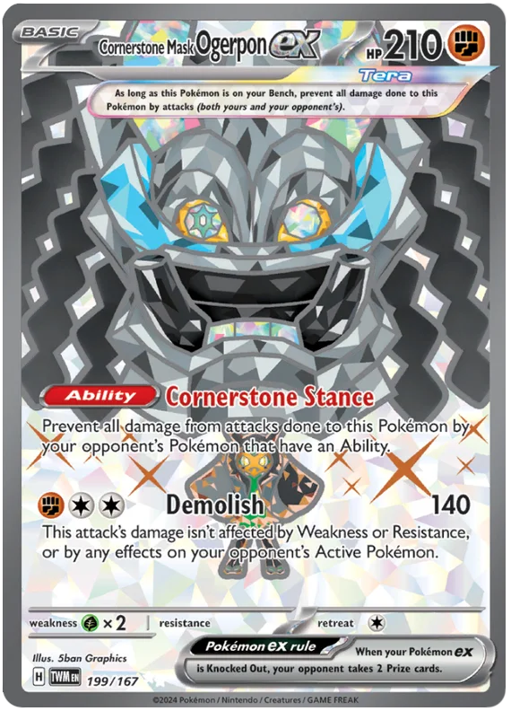 Cornerstone Mask Ogerpon ex (Full Art Rare) Twilight Masquerade Pokemon Single 199/167