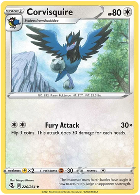 Corvisquire Fusion Strike Pokemon Card Singles 220/264