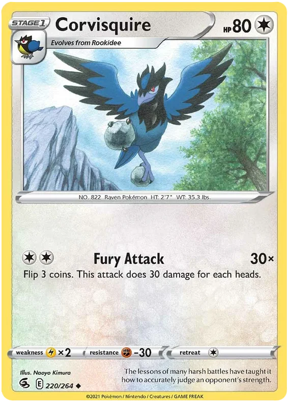 Corvisquire Fusion Strike Pokemon Card Singles 220/264