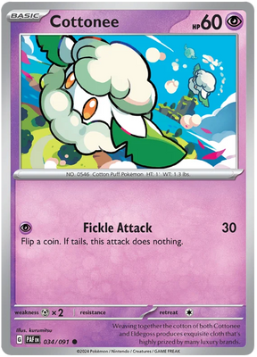 Cottonee Paldean Fates Pokemon Card Single 034/091