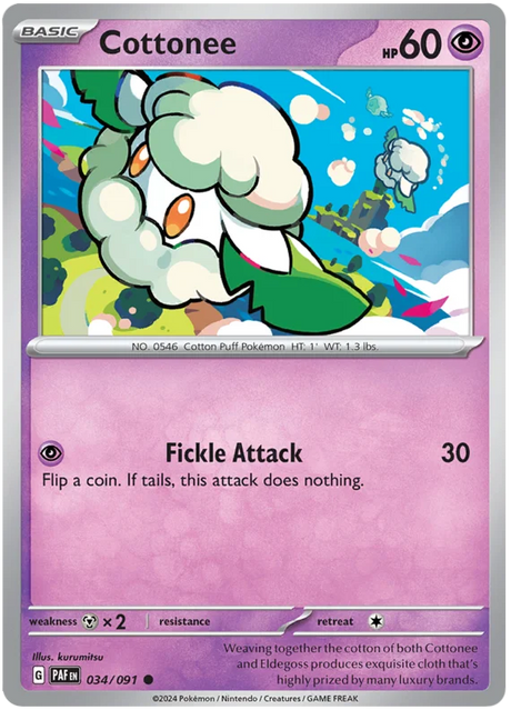 Cottonee Paldean Fates Pokemon Card Single 034/091