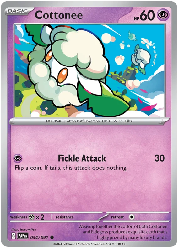 Cottonee Paldean Fates Pokemon Card Single 034/091