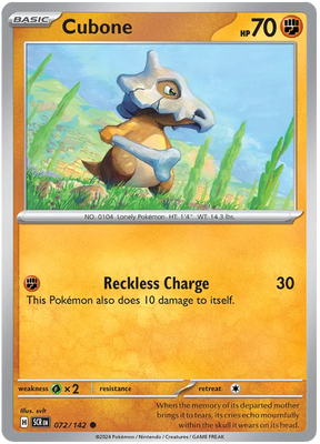Cubone Stellar Crown Pokemon Single Card 072/142