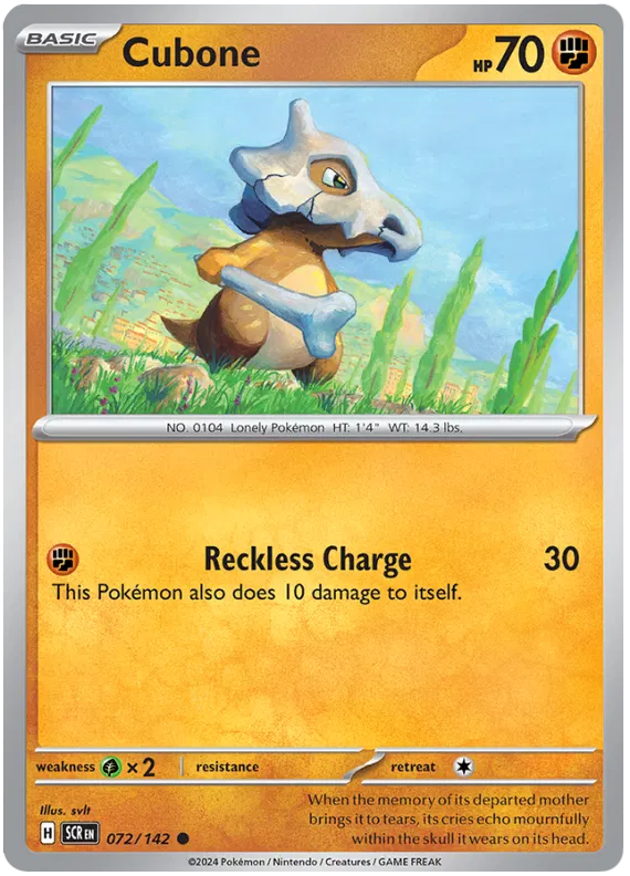 Cubone Stellar Crown Pokemon Single Card 072/142