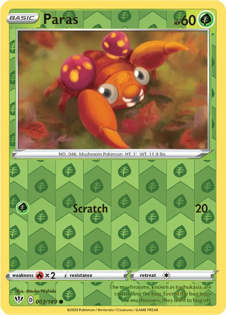 Paras 003/189, Darkness Ablaze, Reverse Holo finish, representative matte composite