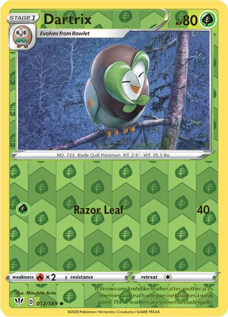 Dartrix 012/189, Darkness Ablaze, Reverse Holo finish, representative matte composite