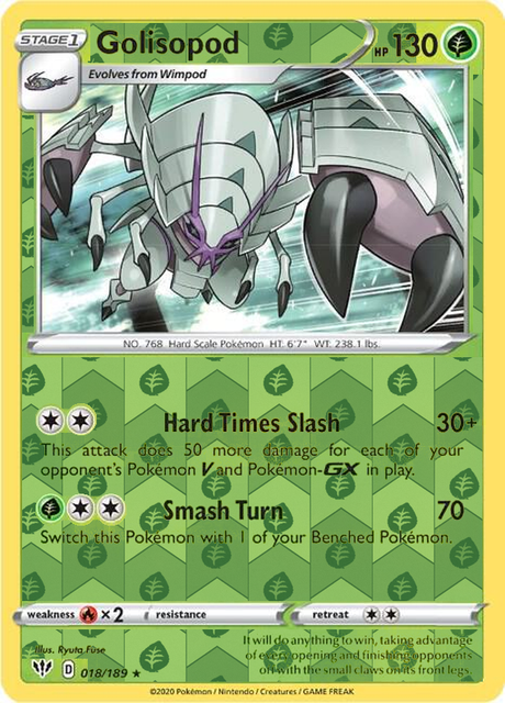 Golisopod 018/189, Darkness Ablaze, Reverse Holo finish, representative matte composite