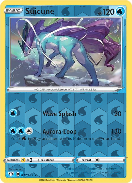 Suicune 037/189, Darkness Ablaze, Reverse Holo finish, representative matte composite